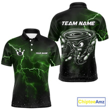 Load image into Gallery viewer, Personalized Thunder Lightning Tornado Funny Bowling Shirt For Men, Bowling Team Jersey |Green TDM5395