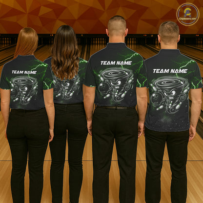 Personalized Thunder Lightning Tornado Funny Bowling Shirt For Women, Bowling Team Jersey |Green TDM5395