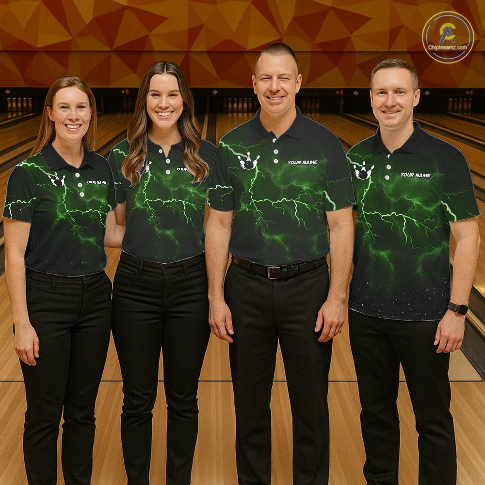 Personalized Thunder Lightning Tornado Funny Bowling Shirt For Women, Bowling Team Jersey |Green TDM5395