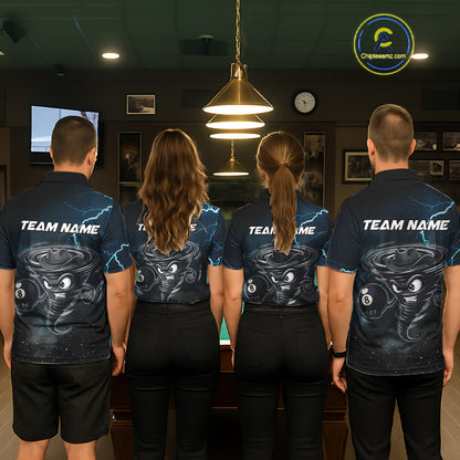 Blue Funny Tornado 8 Ball Pool Billiard Shirt For Women Custom Thunder Lightning Billiard Team Jersey TDM5396