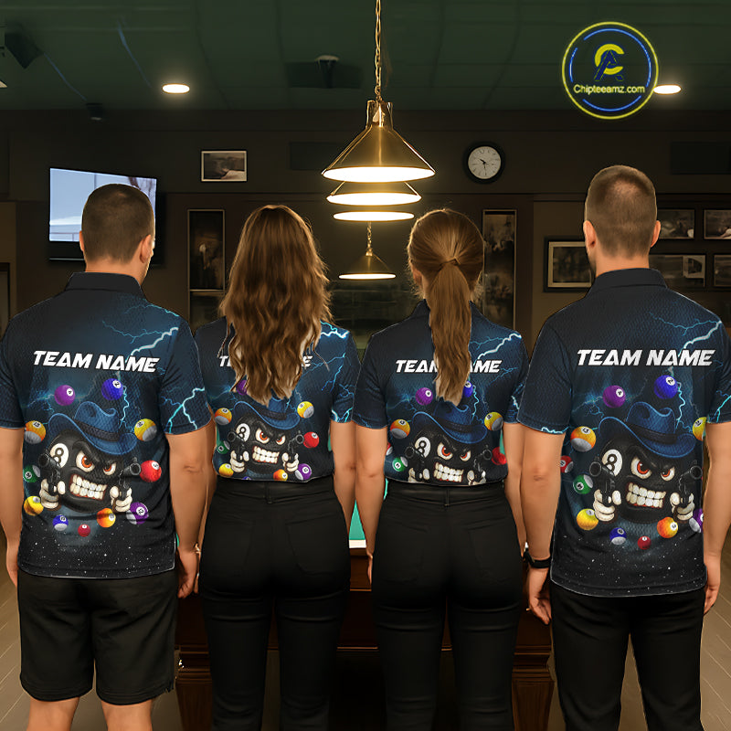 Blue Funny 8 Ball Pool Billiard Shirt For Women Custom Thunder Lightning Billiard Team Jersey TDM5397
