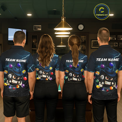 Blue Funny 8 Ball Pool Billiard Shirt For Women Custom Thunder Lightning Billiard Team Jersey TDM5397