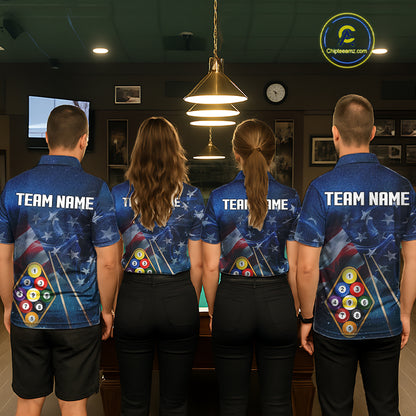 American Flag Blue Galaxy Billiard Shirt For Men Custom 9 Ball Pool Team Jersey Polo & 1/4 Zip TDM5886