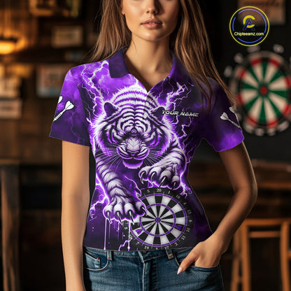 Personalized Thunder Lightning Tiger Dart Shirts For Women Custom 3D Dart League Team Jersey|Purple TDM3860
