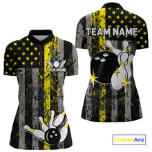Load image into Gallery viewer, Yellow Grunge American Flag Patriotic Bowling Shirts For Women Custom Bowling Jersey Polo &amp; 1/4 Zip TDM6288