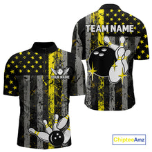 Load image into Gallery viewer, Yellow Grunge American Flag Patriotic Bowling Shirts For Men Custom Bowling Jersey Polo &amp; 1/4 Zip TDM6288