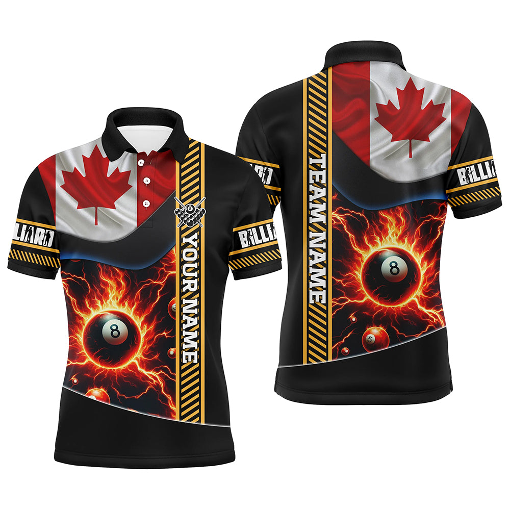 Personalized Canada Flag Lightning 8 Ball Pool Fire Men Billiard Shirts, Patriotic Billiard Jersey TDM1976