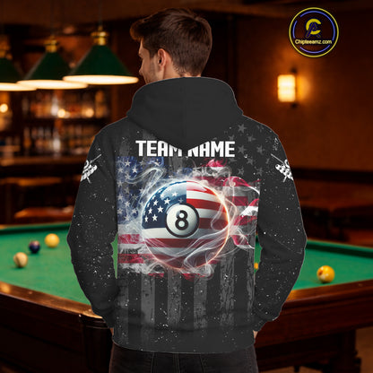 American Flag Smoke Billiard Hoodie For Men And Women Custom Patriotic 8 Ball Hoodie Team Jersey TDM5692