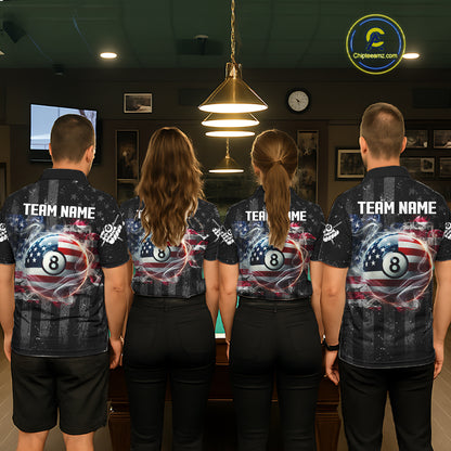 Custom US Flag Smoke 8 Ball Pool Billiard Shirt For Men, 3D Patriotic Billiard Team Jersey TDM5692