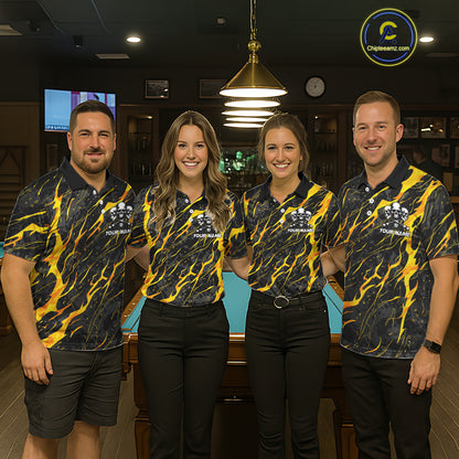 Yellow Black 8 Ball Skull Lightning Splash Billiard Shirt For Women Custom Pool Jersey Polo, 1/4 Zip TDM5892