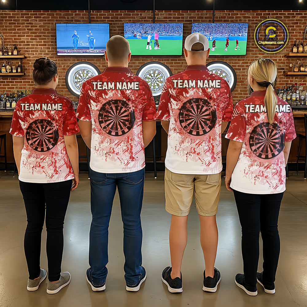 Personalized Red Grunge Darts Jerseys For Women Custom Darts Team Shirts Polo & Quarter Zip TDM5894