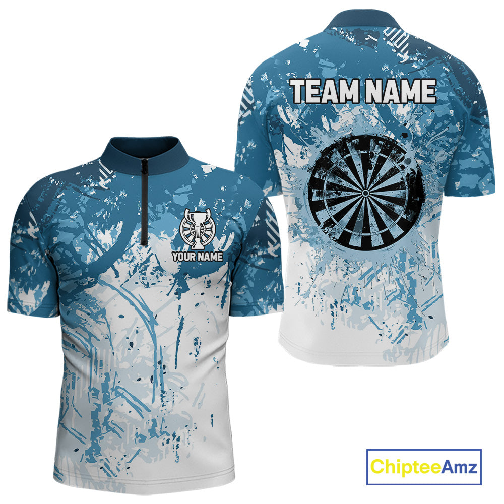 Personalized Blue Grunge Darts Jerseys For Men Custom Darts Team Shirts Polo & Quarter Zip TDM5895