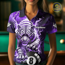 Load image into Gallery viewer, Purple 8 Ball Thunder Lightning Tiger Billiard Shirt For Women Custom Pool Team Jersey Polo, 1/4 Zip TDM6038