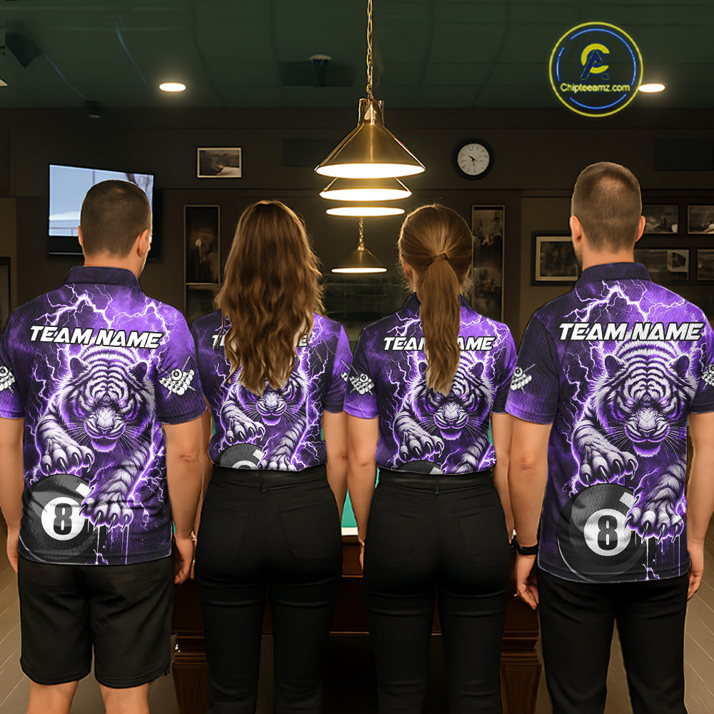 Purple 8 Ball Thunder Lightning Tiger Billiard Shirt For Women Custom Pool Team Jersey Polo, 1/4 Zip TDM6038
