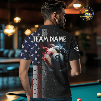 Custom Billiard Jersey For Men, 8 Ball Pool Shirt With American Flag, Billiard Polo & 1/4 Zip Shirt TDM3867