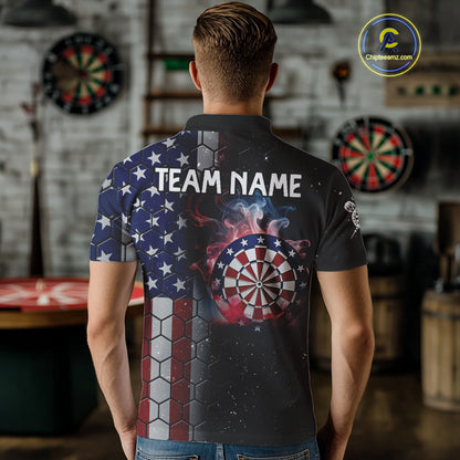 American Flag Smoke Dartboard Hexagon Grunge Dart Shirts For Men Custom Team Patriotic Dart Jersey TDM3868