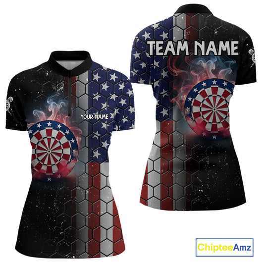 American Flag Smoke Dartboard Hexagon Grunge Dart Shirts For Women Custom Team Patriotic Dart Jersey TDM3868