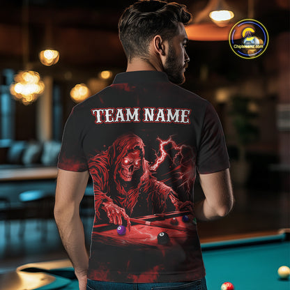 Personalized Red Smoke Skull Billiard Shirts For Men Custom Grim Reaper Billiard Jerseys TDM3869