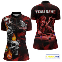 Load image into Gallery viewer, Personalized Red Smoke Skull Billiard Shirts For Women Custom Grim Reaper Billiard Jerseys TDM3869