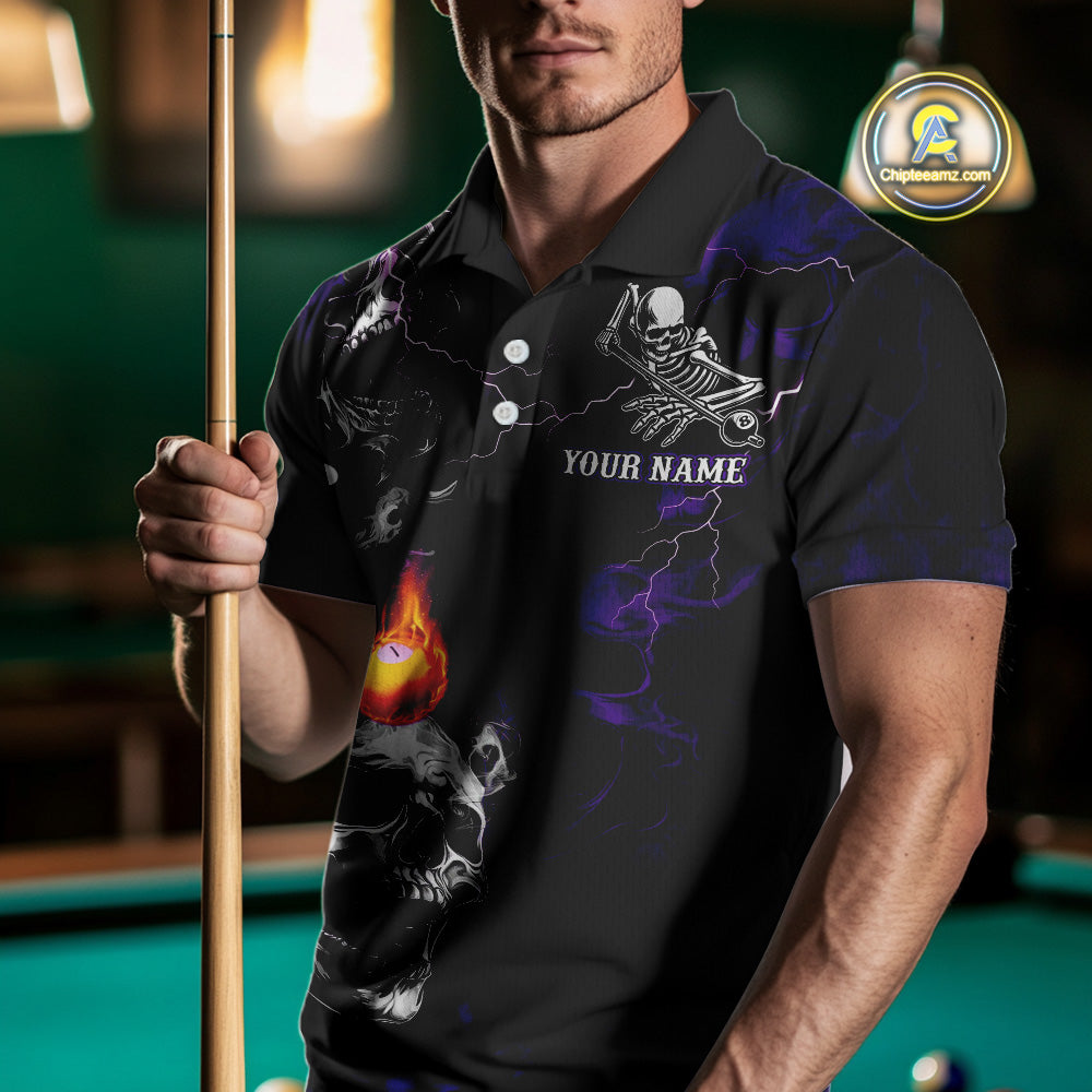 Personalized Purple Smoke Skull Billiard Shirts For Men Custom Grim Reaper Billiard Jerseys TDM3870