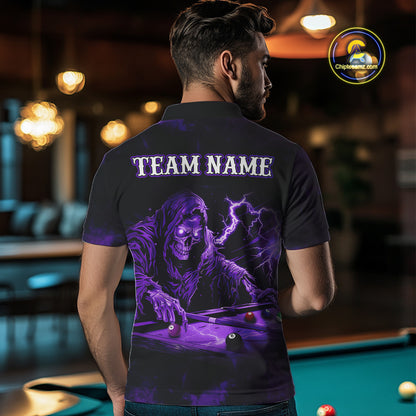 Personalized Purple Smoke Skull Billiard Shirts For Men Custom Grim Reaper Billiard Jerseys TDM3870