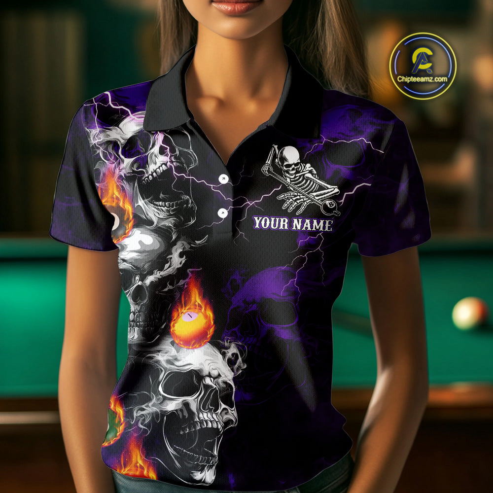 Personalized Purple Smoke Skull Billiard Shirts For Women Custom Grim Reaper Billiard Jerseys TDM3870