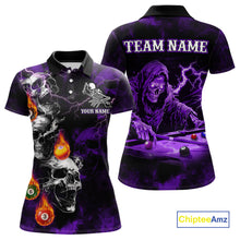 Load image into Gallery viewer, Personalized Purple Smoke Skull Billiard Shirts For Women Custom Grim Reaper Billiard Jerseys TDM3870