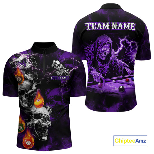 Personalized Purple Smoke Skull Billiard Shirts For Men Custom Grim Reaper Billiard Jerseys TDM3870