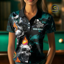 Load image into Gallery viewer, Personalized Turquoise Smoke Skull Billiard Shirts For Women Custom Grim Reaper Billiard Jerseys TDM3871
