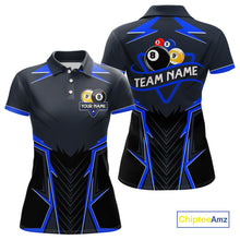 Load image into Gallery viewer, Billiard Jersey For Women Custom Polo &amp; 1/4 Zip Billiard Team Shirt, 8 Ball &amp; 9 Ball Pool Shirt|Blue TDM4329