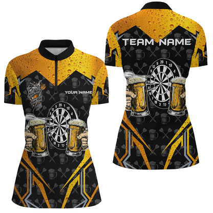 Funny Dartboard And Beer Custom Darts Shirts For Women, Best Drinking Darts Team Jerseys |Black TDM2187