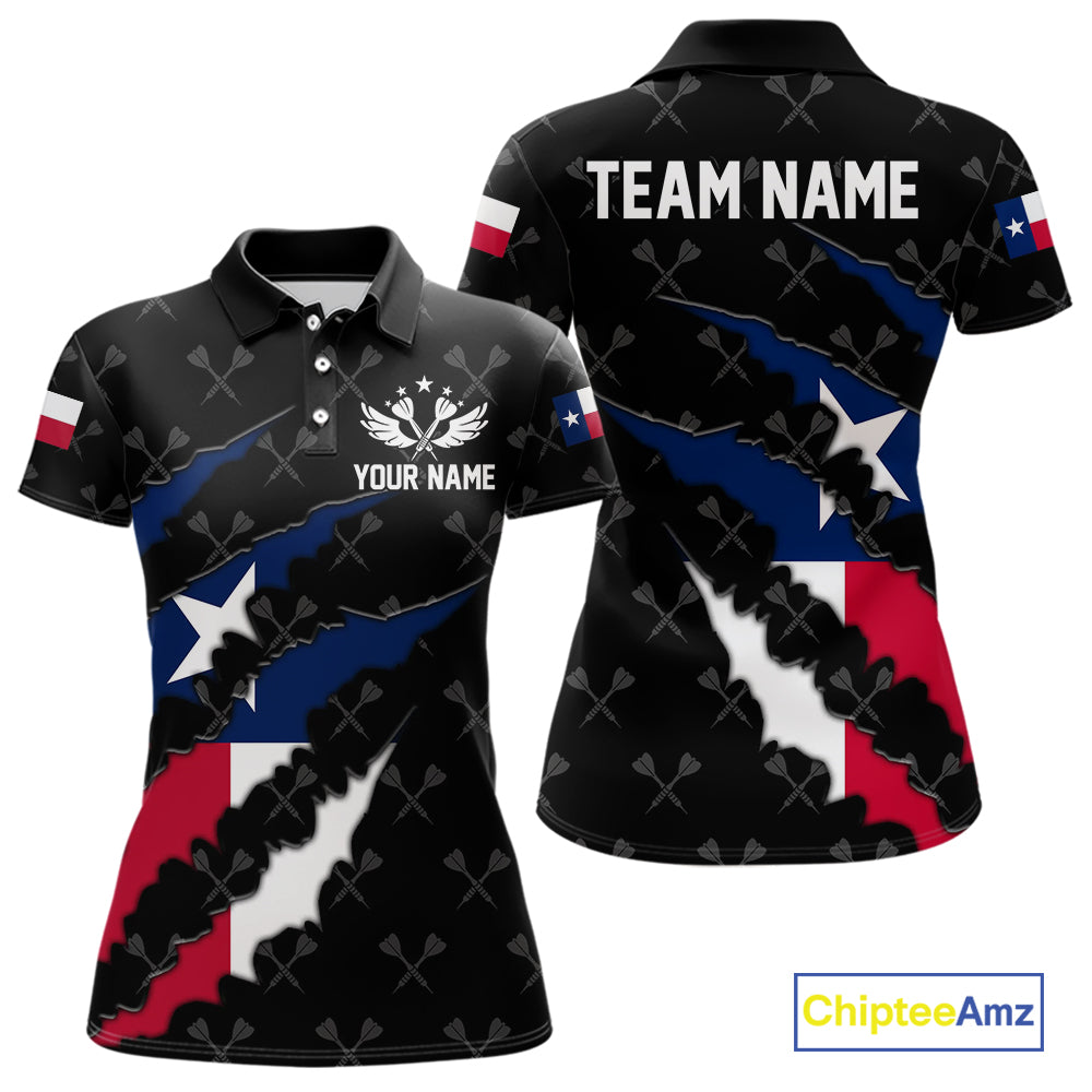 Personalized Texas Flag Darts Pattern Polo & 1/4 Zip For Women Custom Texas Darts Team Jerseys TDM5418