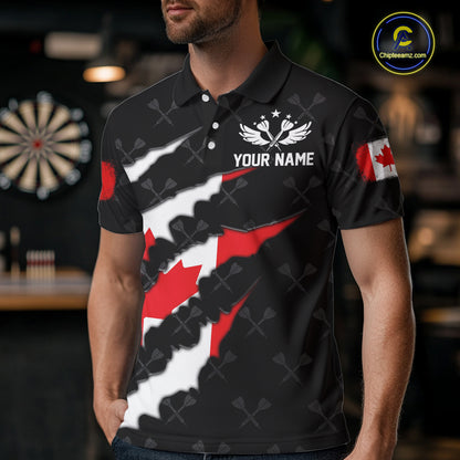 Personalized Canada Flag Darts Pattern Polo & 1/4 Zip For Men Custom Canadian Darts Team Jerseys TDM5419