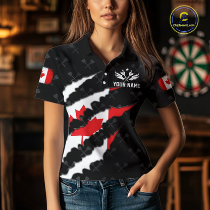 Personalized Canada Flag Darts Pattern Polo & 1/4 Zip For Women Custom Canadian Darts Team Jerseys TDM5419