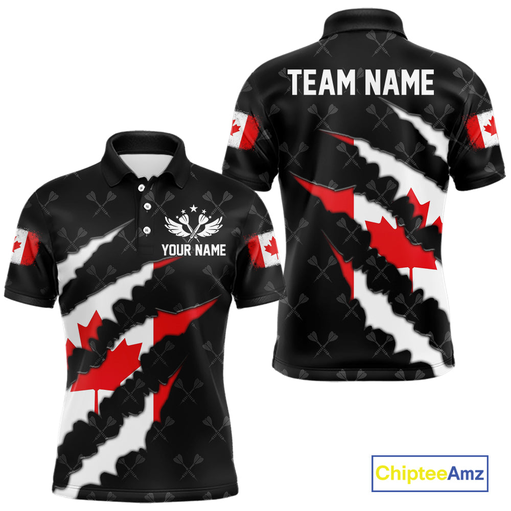 Personalized Canada Flag Darts Pattern Polo & 1/4 Zip For Men Custom Canadian Darts Team Jerseys TDM5419