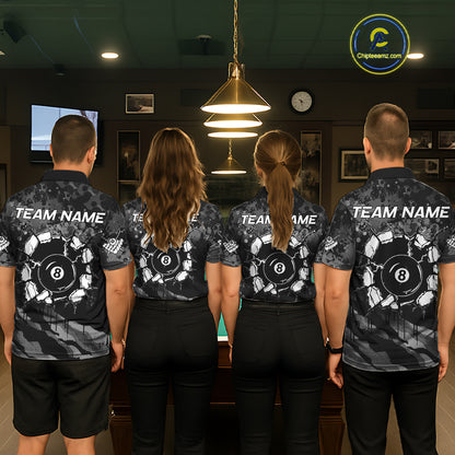 Personalized Grunge Camo Billiard Shirts For Women, 8 Ball Pool Team Jersey Polo & 1/4 Zip TDM5903