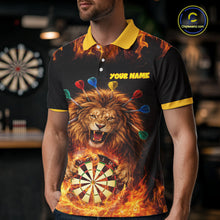 Load image into Gallery viewer, Personalized Fire Flame Lion Darts Shirt For Men Custom Darts Jersey Team Polo &amp; Quarter Zip TDM6311