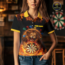 Load image into Gallery viewer, Personalized Fire Flame Lion Darts Shirt For Women Custom Darts Jersey Team Polo &amp; Quarter Zip TDM6311