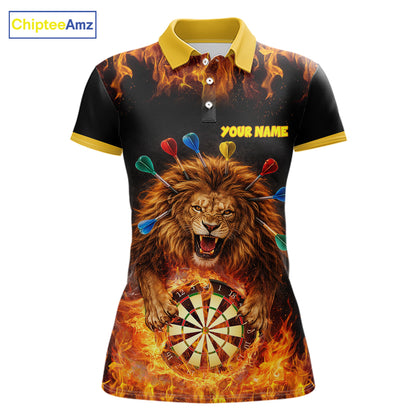 Personalized Fire Flame Lion Darts Shirt For Women Custom Darts Jersey Team Polo & Quarter Zip TDM6311
