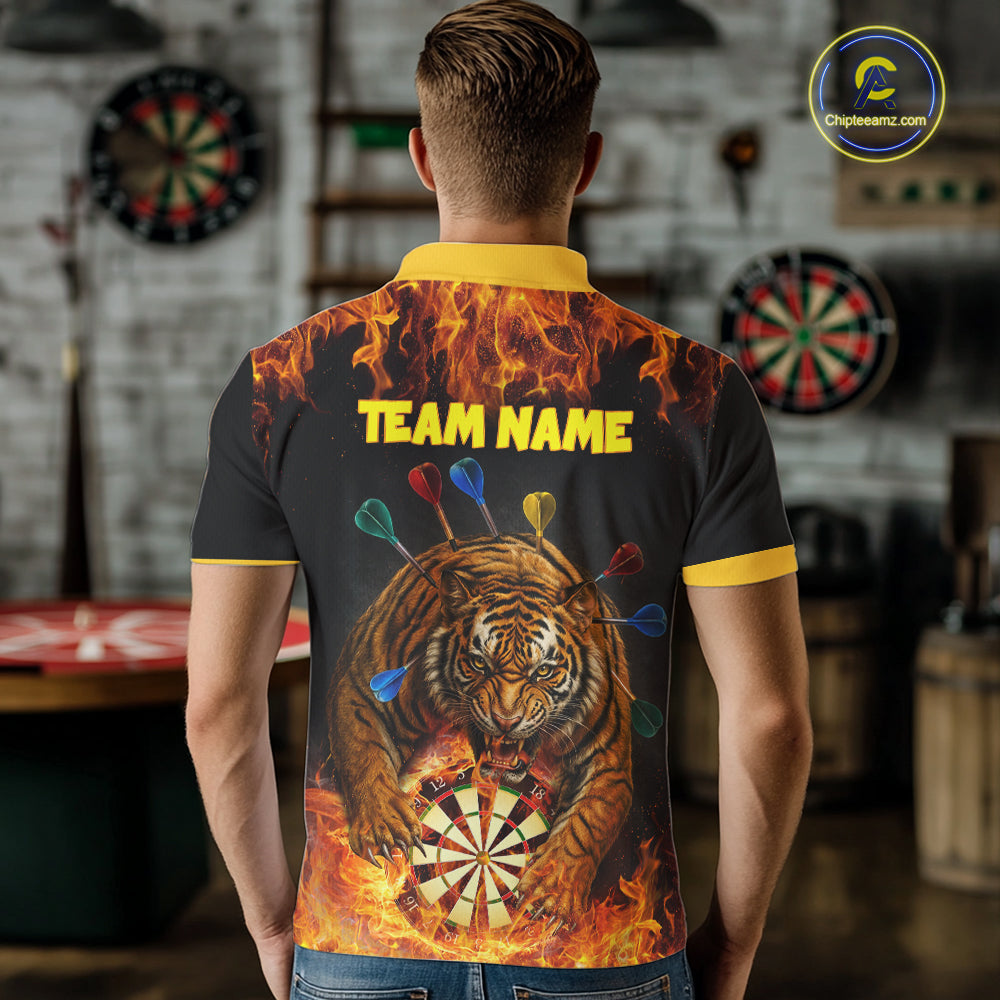 Personalized Fire Flame Tiger Darts Shirt For Men Custom Darts Jersey Team Polo & Quarter Zip TDM6312