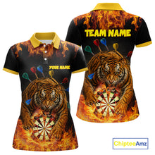 Load image into Gallery viewer, Personalized Fire Flame Tiger Darts Shirt For Women Custom Darts Jersey Team Polo &amp; Quarter Zip TDM6312