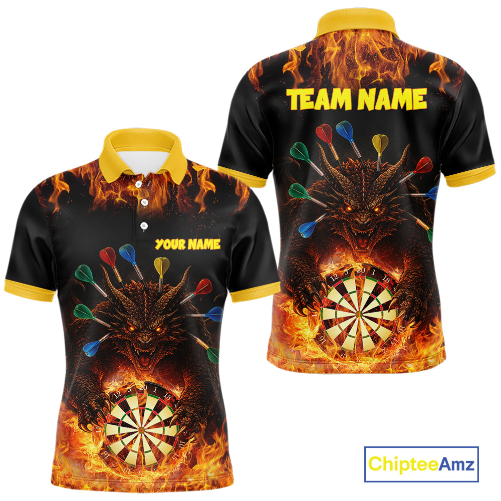 Personalized Dragon Flame Lion Darts Shirt For Men Custom Darts Jersey Team Polo & Quarter Zip TDM6313