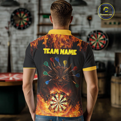 Personalized Dragon Flame Lion Darts Shirt For Men Custom Darts Jersey Team Polo & Quarter Zip TDM6313