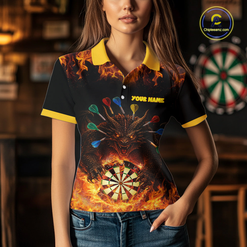 Personalized Dragon Flame Lion Darts Shirt For Women Custom Darts Jersey Team Polo & Quarter Zip TDM6313