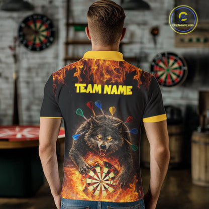 Personalized Fire Flame Wolf Darts Shirt For Men Custom Darts Jersey Team Polo & Quarter Zip TDM6314