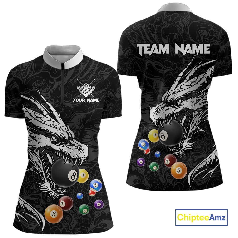 Personalized White Black 3D Dragon Billiard Balls Pool Shirt For Women, Billiard League Team Jersey TDM4342