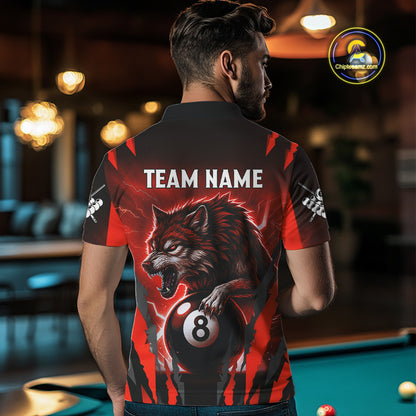 Personalized Thunder Lightning Wolf Billiard Shirt For Men, 8 Ball Billiard Team Jerseys |Red TDM4549