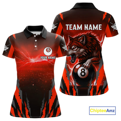 Personalized Thunder Lightning Wolf Billiard Shirt For Women, 8 Ball Billiard Team Jerseys |Red TDM4549