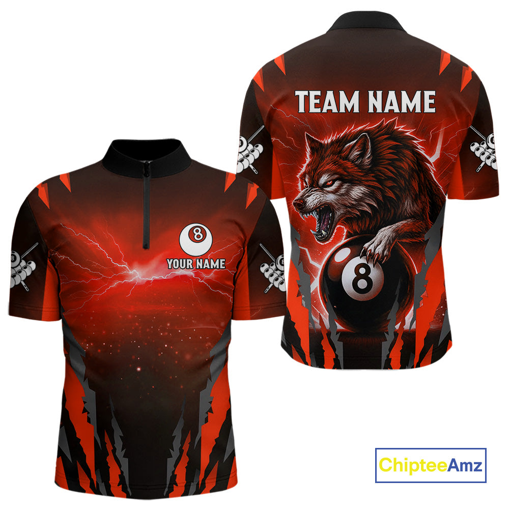 Personalized Thunder Lightning Wolf Billiard Shirt For Men, 8 Ball Billiard Team Jerseys |Red TDM4549
