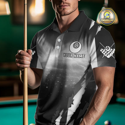 Personalized Thunder Lightning Wolf Billiard Shirt For Men, 8 Ball Billiard Team Jerseys |Grey TDM4550